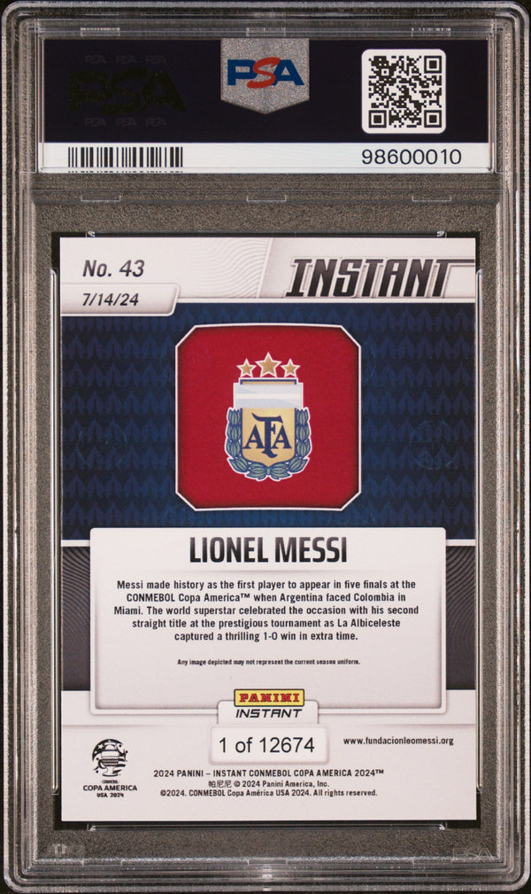 Graded 2024 Panini Instant Lionel Messi #43 Copa America Soccer Card PSA 8 Near Mint
