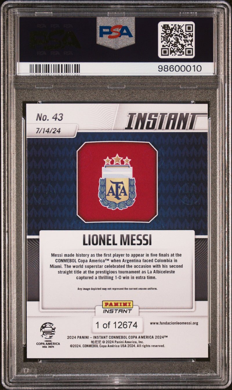 Graded 2024 Panini Instant Lionel Messi #43 Copa America Soccer Card PSA 8 Near Mint