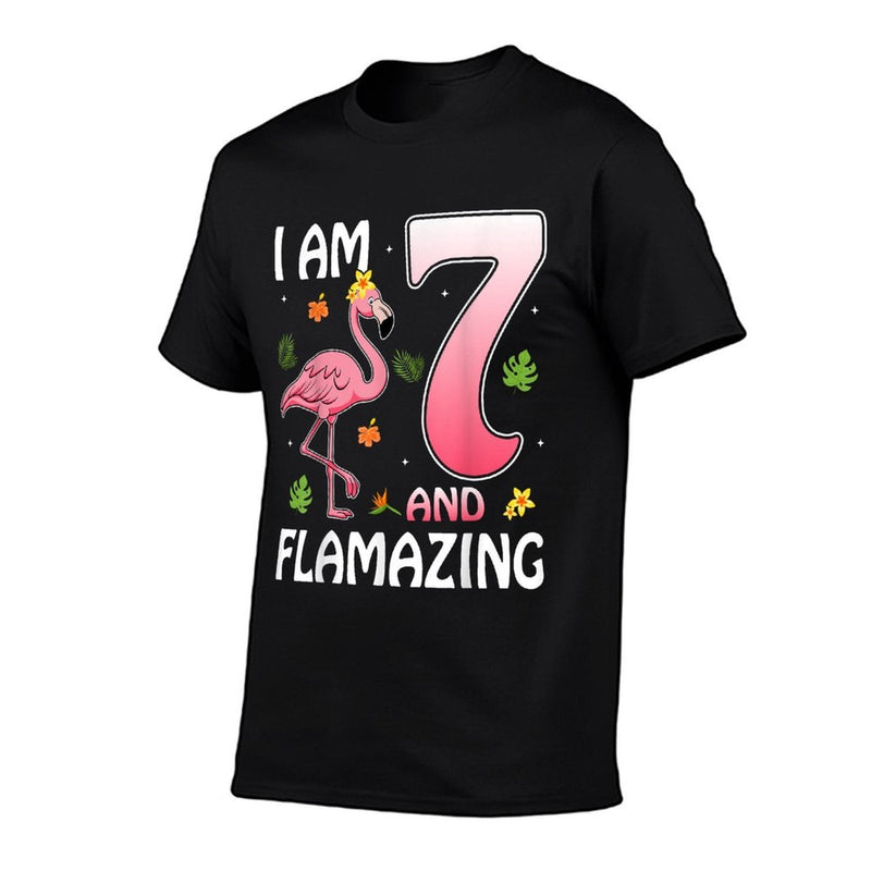 I Am 7 And Flamazing Flamingo Lover 7th Birthday Party Kids  High-quality Stitching T-Shirt