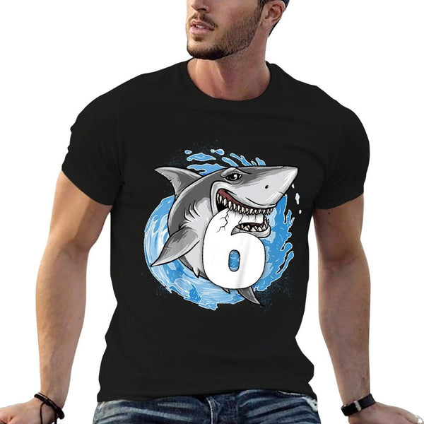 6th Birthday Boy Shark Kids 6 Year Old Shark Theme Party  Oversized Silhouette T-Shirt