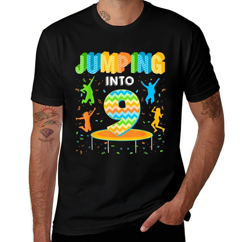Jumping Into 9 9th Birthday Trampoline 9 Years Old  Soft T-Shirt