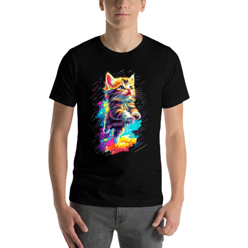 Colorful Cat Spirit Animal Multicolor Art Flying Kitten  Wrinkle-resistant T-Shirt
