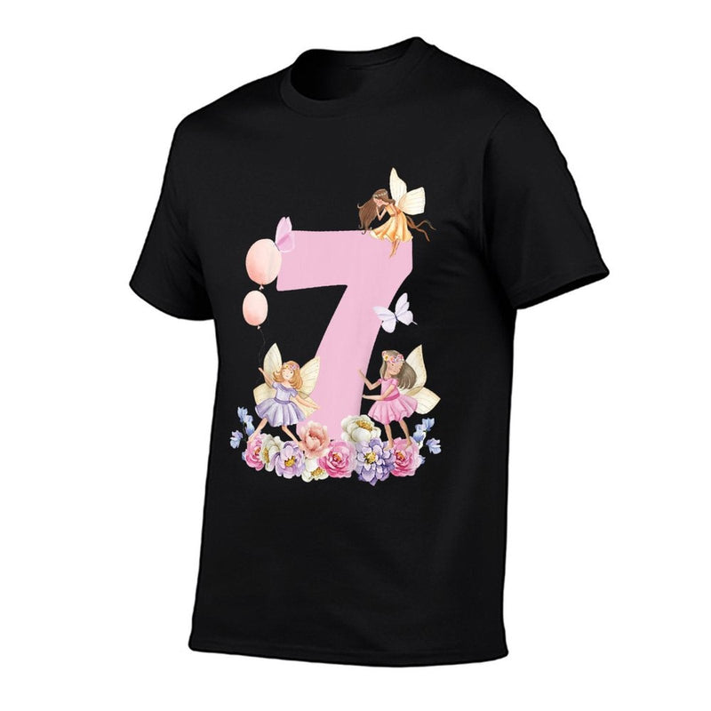 Kids Fairy 7th Birthday Girl Outfit For Kids Girls 7 Year Old  Trendy Pattern T-Shirt