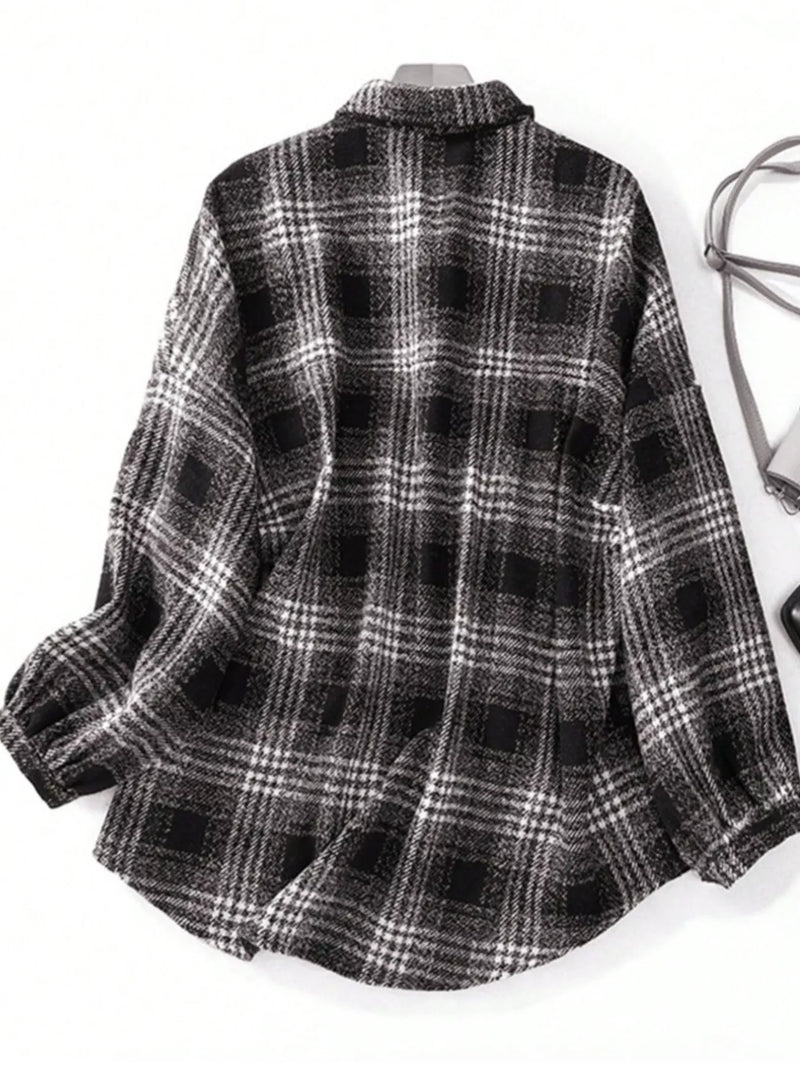 Plaid Button Up Long Sleeve Shacket