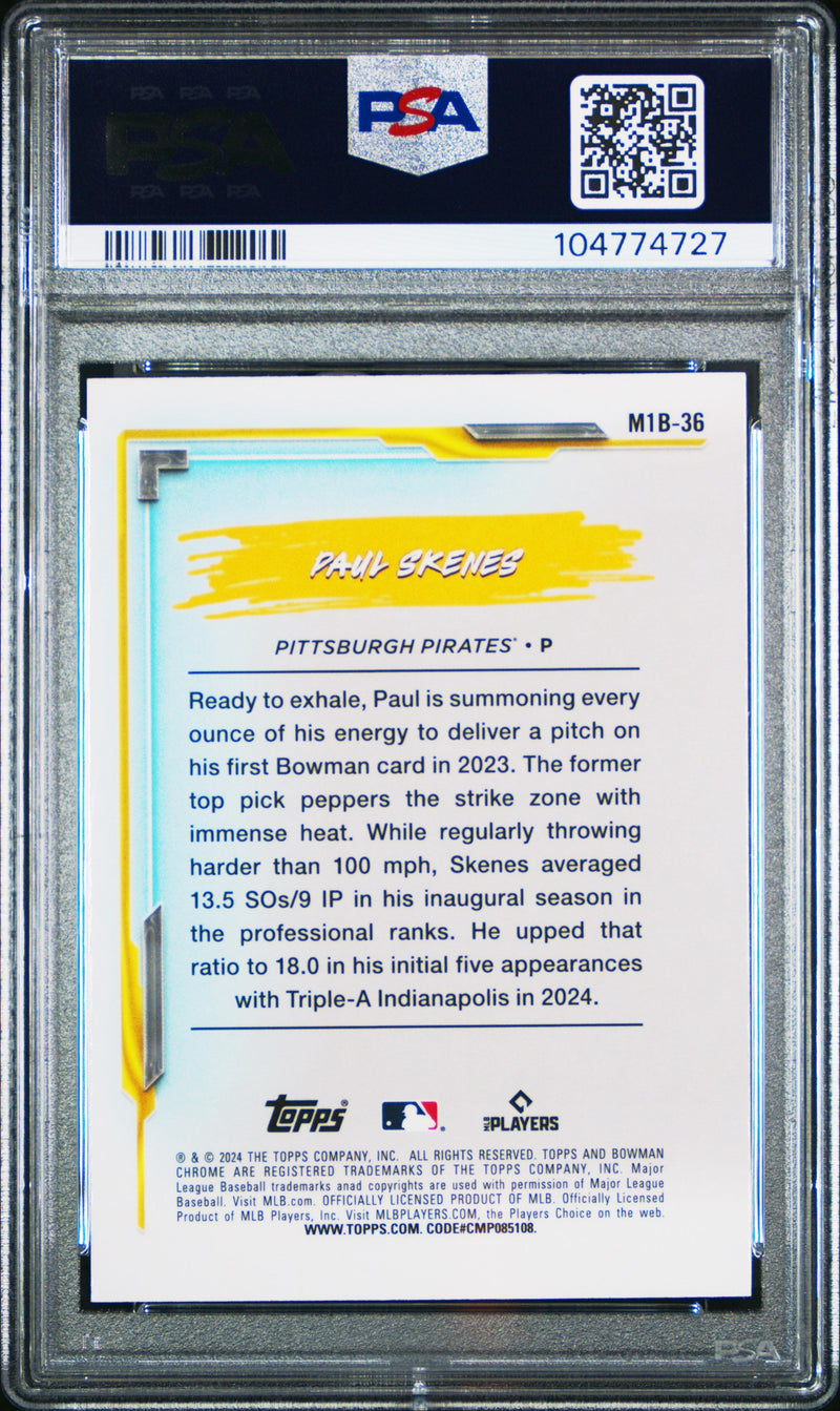 Graded 2024 Topps Bowman Chrome Paul Skenes #M1B36 My 1st Bowman Rookie RC Baseball Card PSA 10 Gem Mint