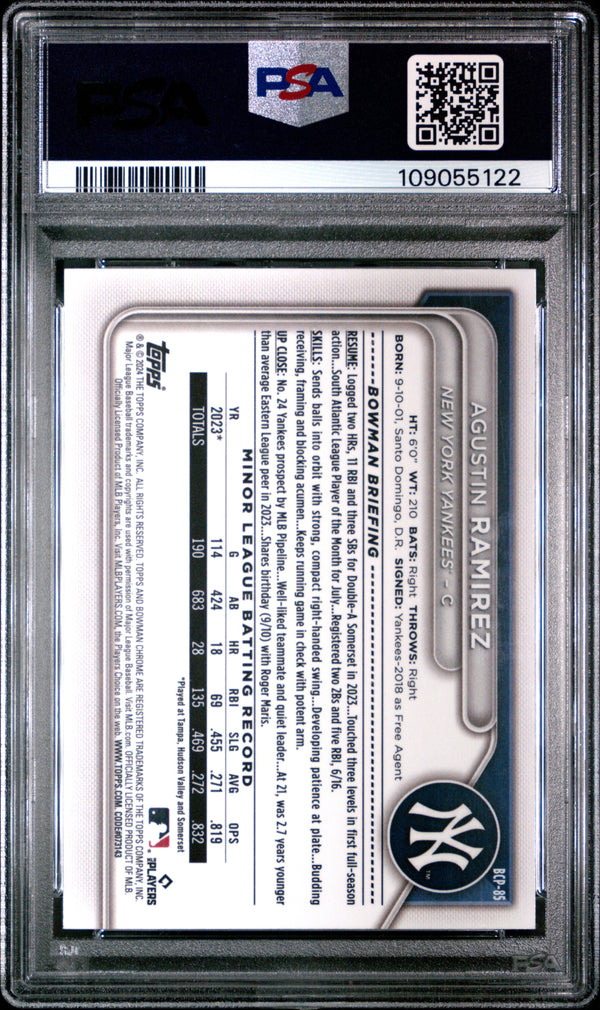 Graded 2024 Topps Bowman Agustin Ramirez #BCP85 Chrome Prospects Rookie RC Baseball Card PSA 10 Gem Mint