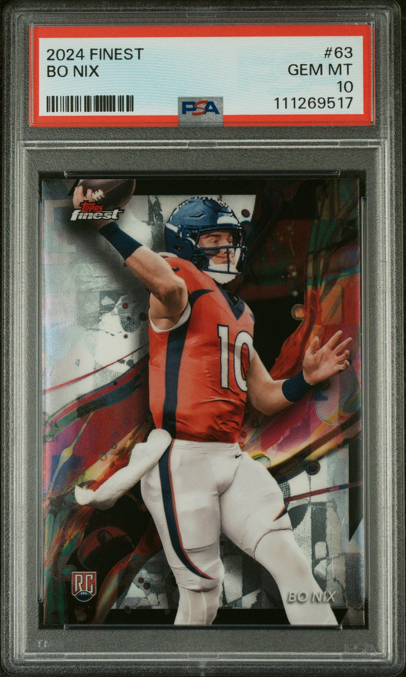 Graded 2024 Topps Finest Bo Nix #63 Rookie RC Football Card PSA 10 Gem Mint