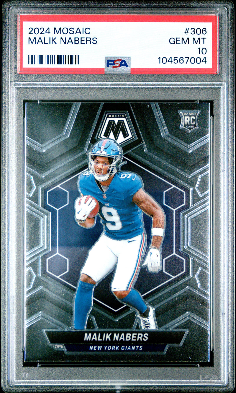 Graded 2024 Panini Mosaic Malik Nabers #306 Rookie RC Football Card PSA 10 Gem Mint