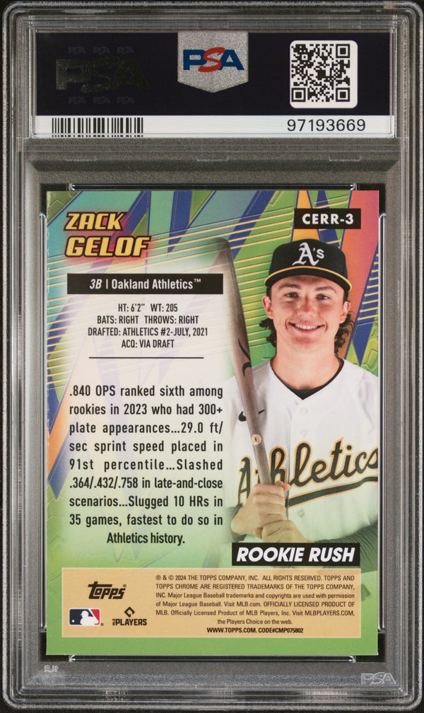 Graded 2024 Topps Chrome Zack Gelof #3 All Etch Rookie Rush Rookie RC Baseball Card PSA 10 Gem Mint