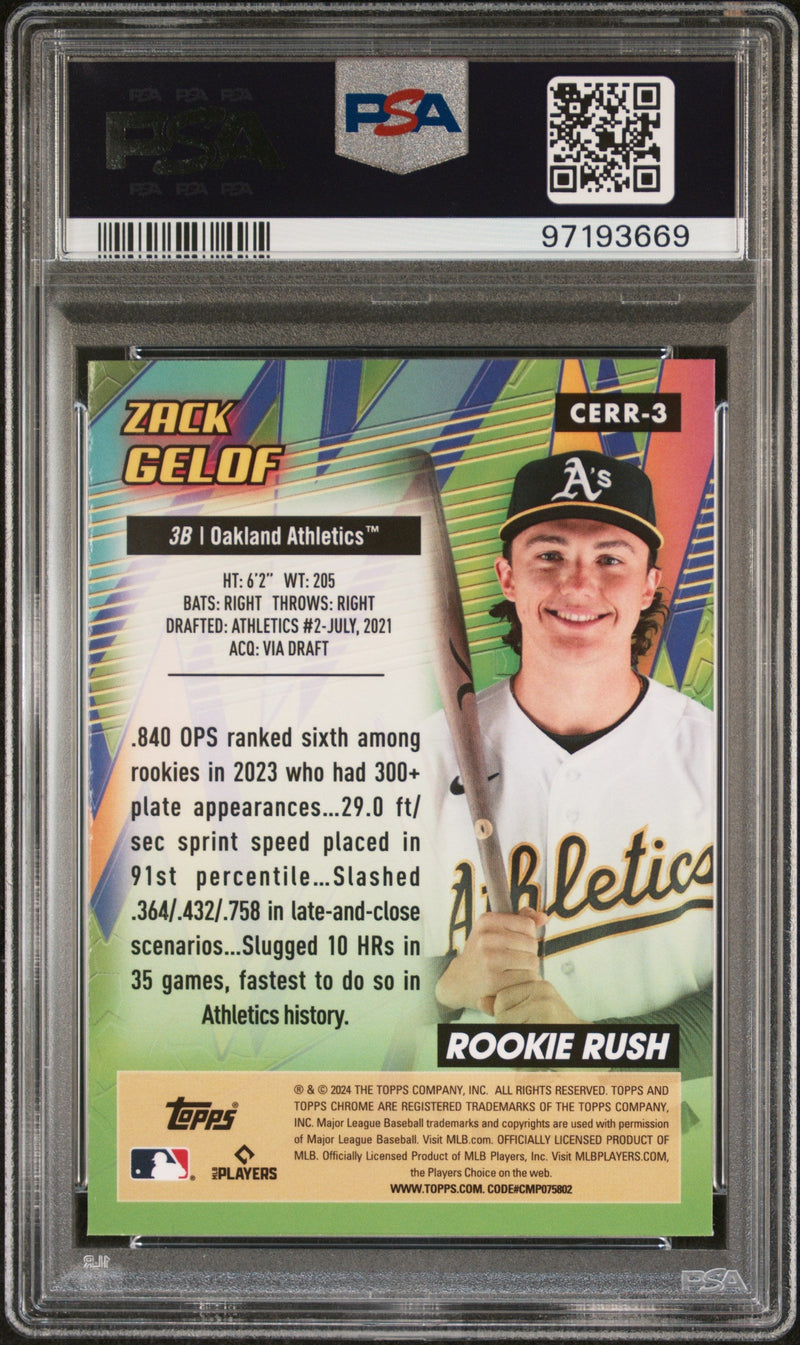 Graded 2024 Topps Chrome Zack Gelof #3 All Etch Rookie Rush Rookie RC Baseball Card PSA 10 Gem Mint