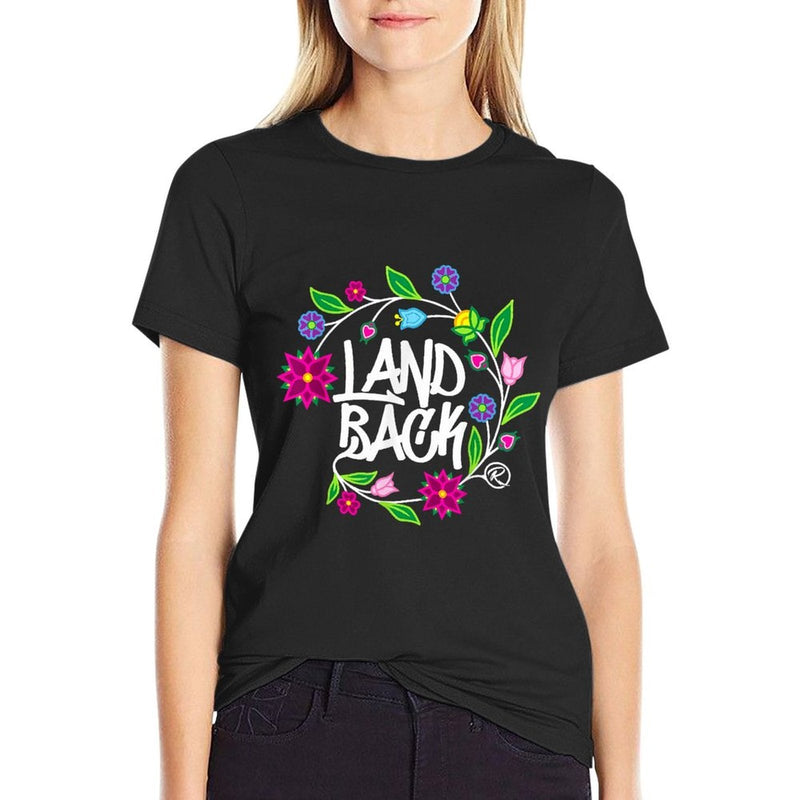 Land Back Ojibwe Floral Motif Indigenous Native Art  Eco-friendly Material T-Shirt