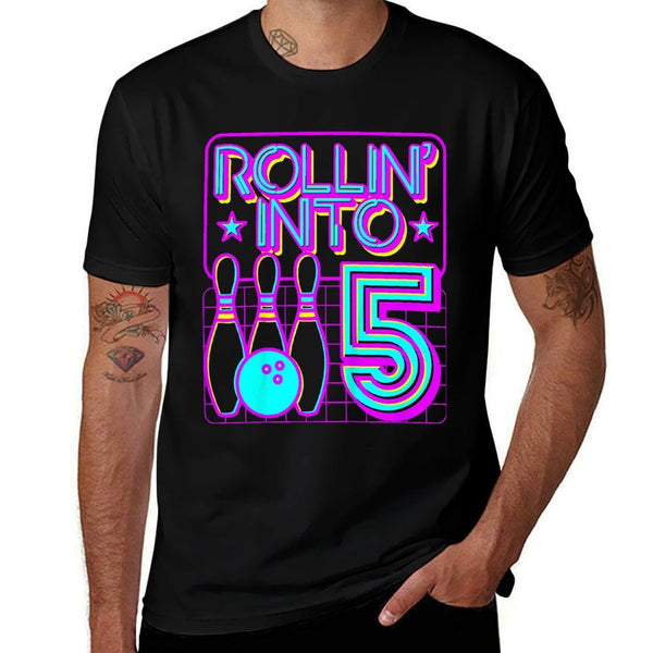 Kids Rollin Into 5 Bowling Bowler 5th Birthday Party Girls  Vintage-inspired T-Shirt