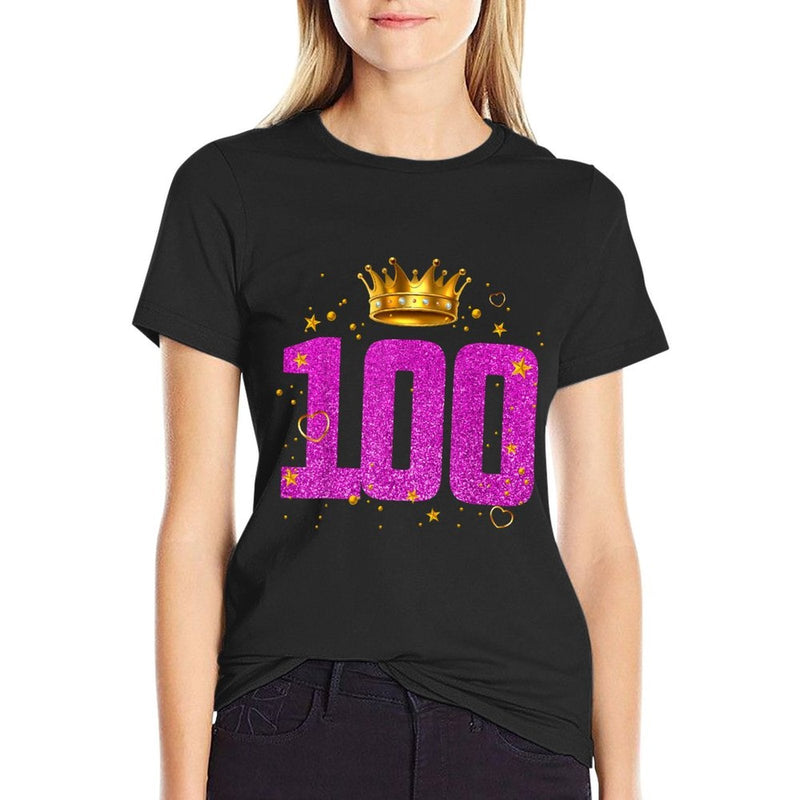 100 Year Old Birthday Crown 100th B-Day Crew Party Friends  Summer-ready Fabric T-Shirt
