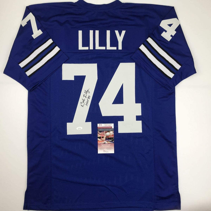 Autographed/Signed Bob Lilly HOF 80 Dallas Retro Blue Football Jersey JSA COA