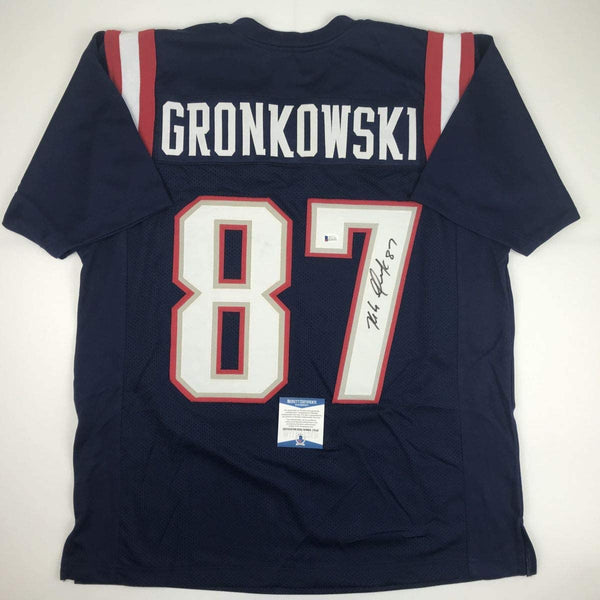 Autographed/Signed Rob Gronkowski New England Blue Color Rush Football Jersey Beckett BAS COA