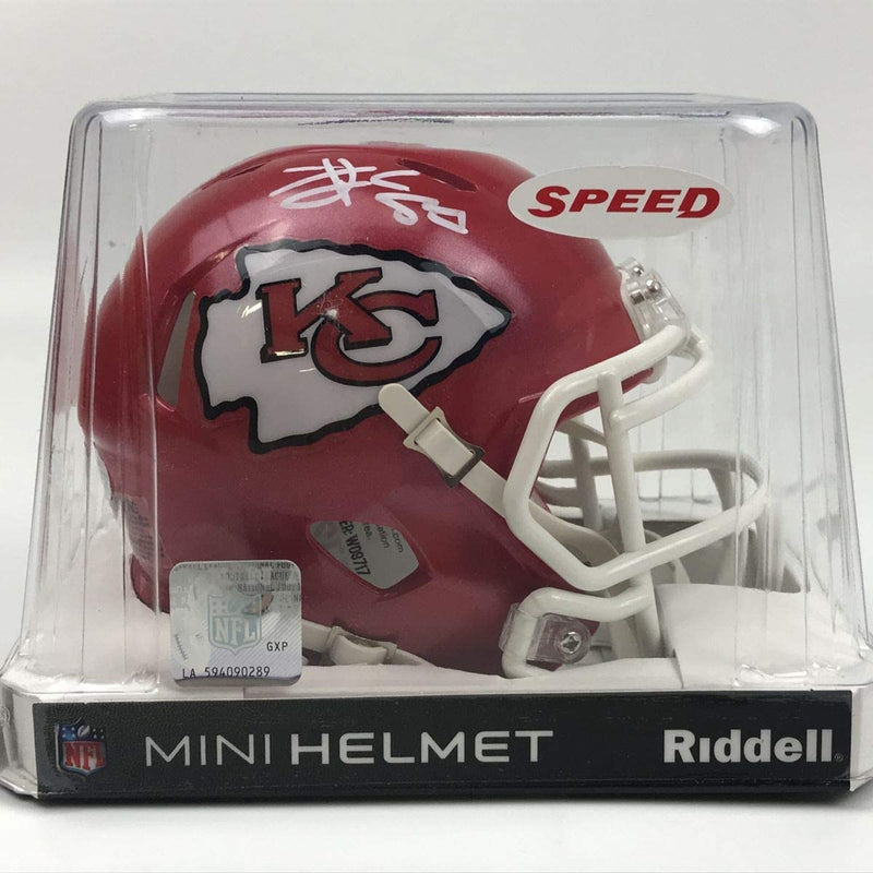 Autographed/Signed Travis Kelce Kansas City Chiefs Mini Football Helmet Beckett BAS COA