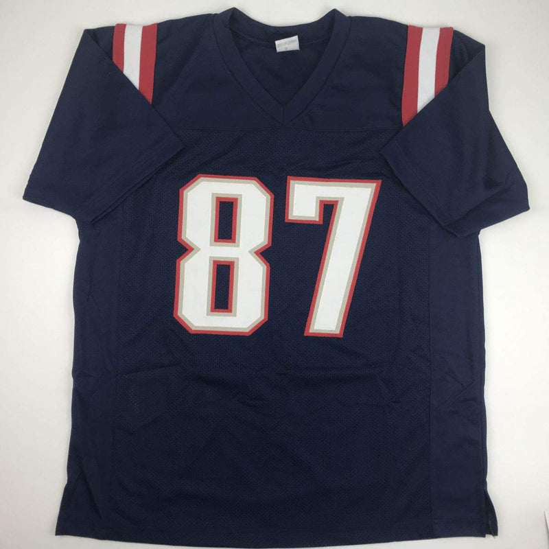 Autographed/Signed Rob Gronkowski New England Blue Color Rush Football Jersey Beckett BAS COA