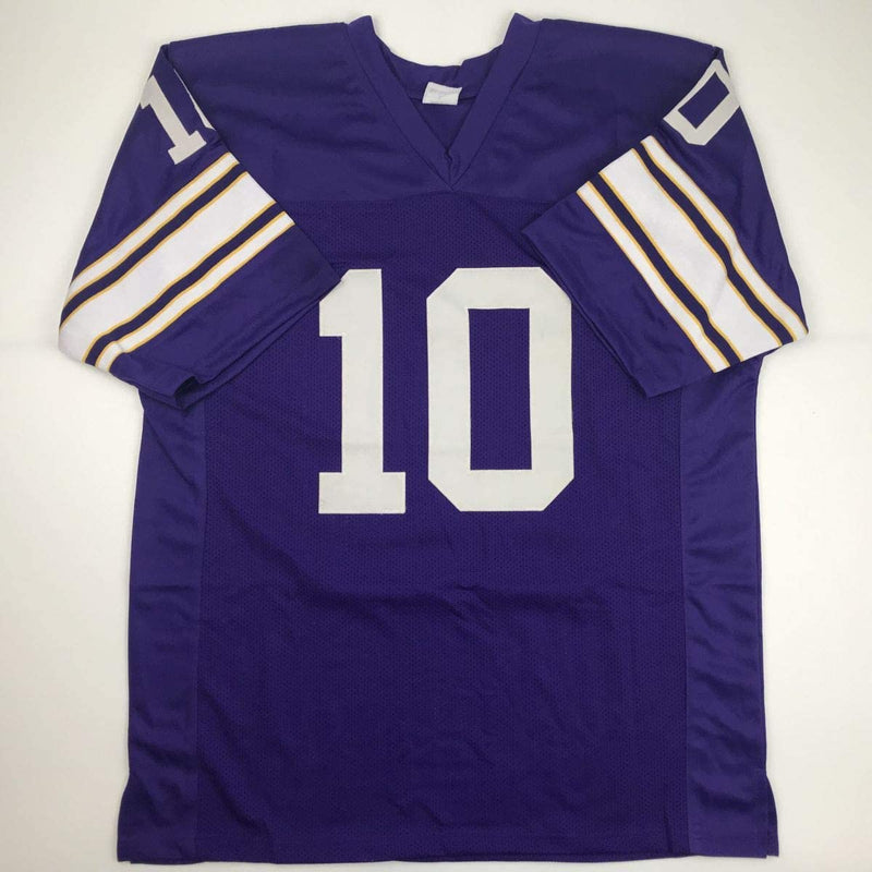 Autographed/Signed Fran Tarkenton HOF 86 Minnesota Purple Football Jersey JSA COA