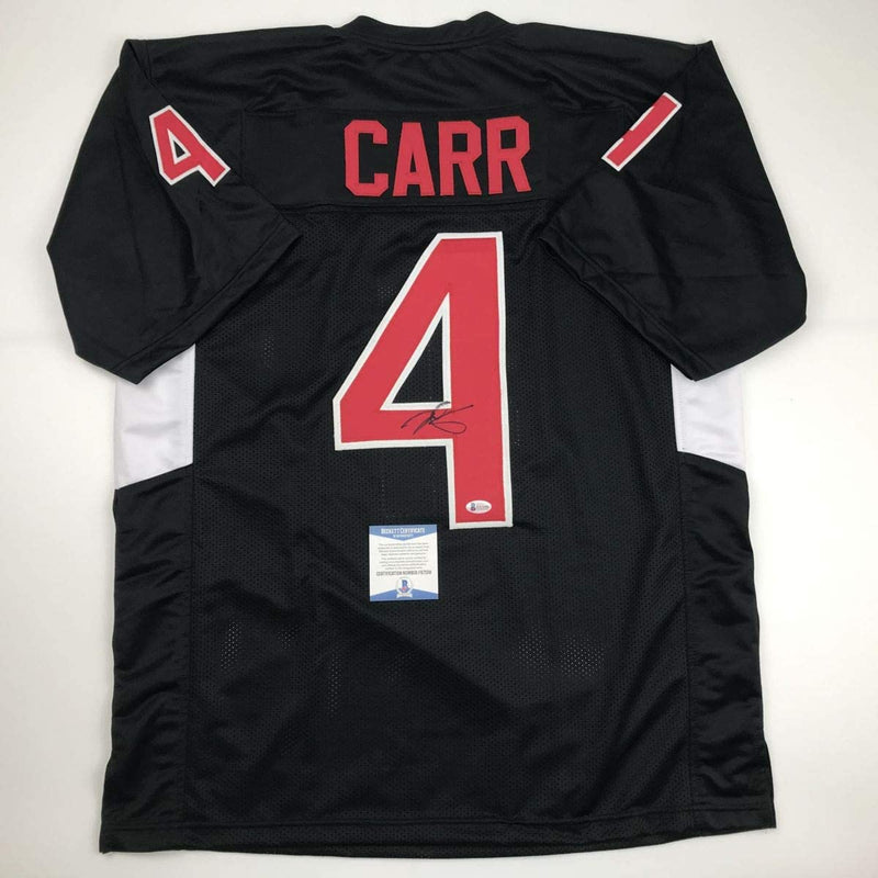 Autographed/Signed Derek Carr Fresno State Black College Football Jersey Beckett BAS COA