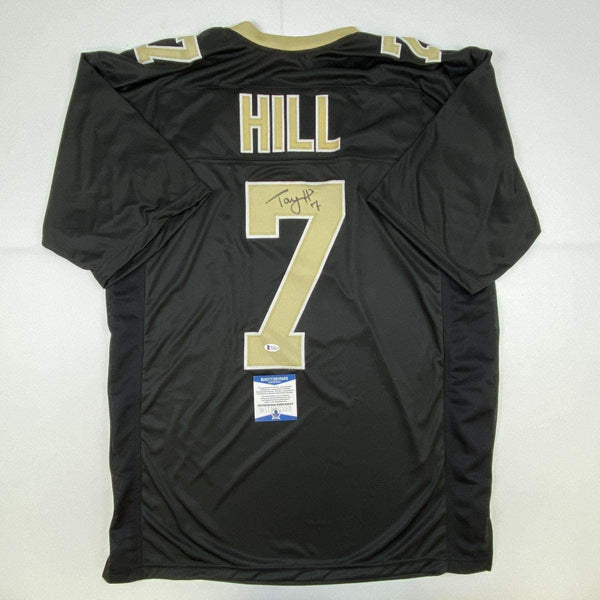 Autographed/Signed Taysom Hill New Orleans Black Football Jersey Beckett BAS COA