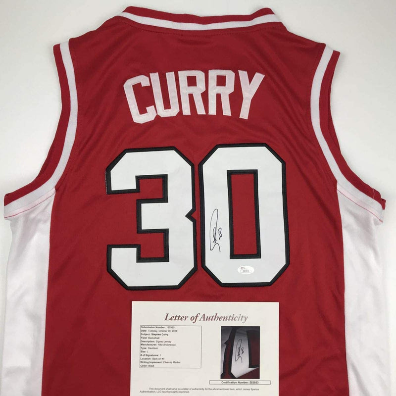 Autographed/Signed Stephen Steph Curry Davidson Wildcats Red Basketball Jersey JSA COA/LOA