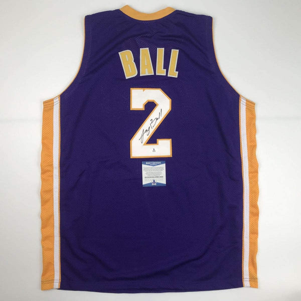 Autographed/Signed Lonzo Ball Los Angeles LA Purple Basketball Jersey Beckett BAS COA