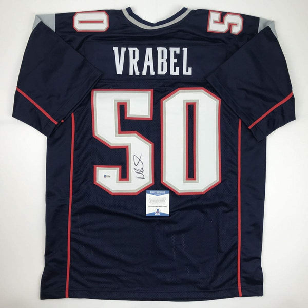 Autographed/Signed Mike Vrabel New England Blue Football Jersey Beckett BAS COA