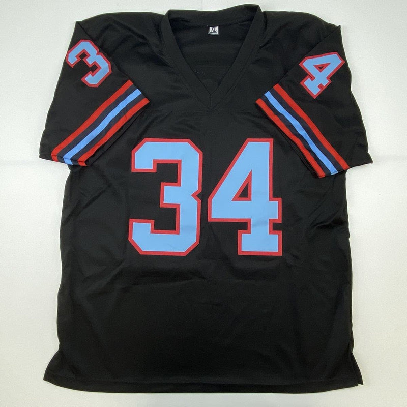 Autographed/Signed Earl Campbell Houston Black Football Jersey Beckett BAS COA