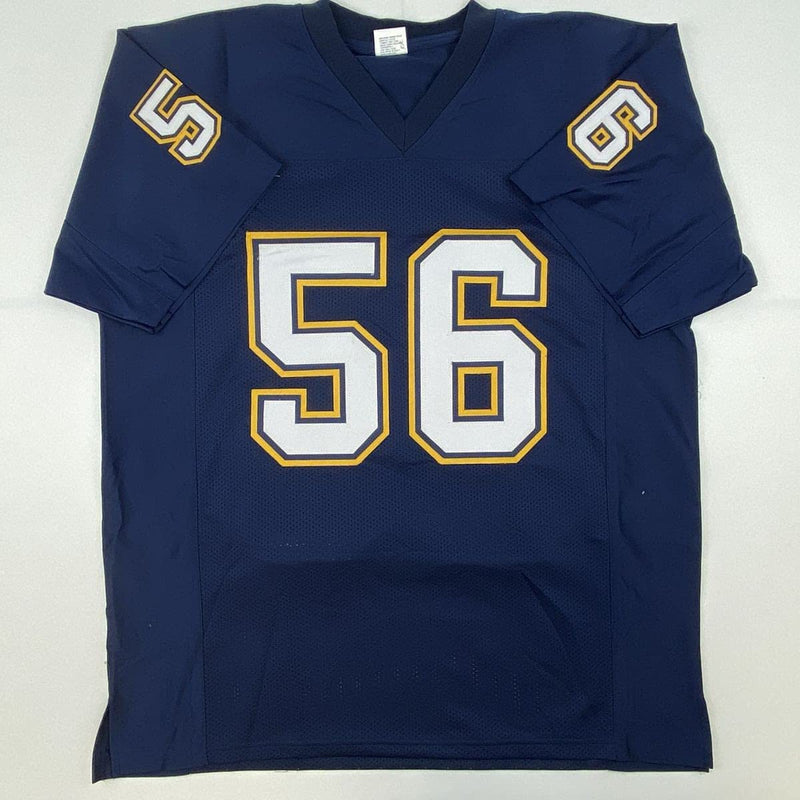 Autographed/Signed Shawne Merriman San Diego Dark Blue Football Jersey Beckett BAS COA