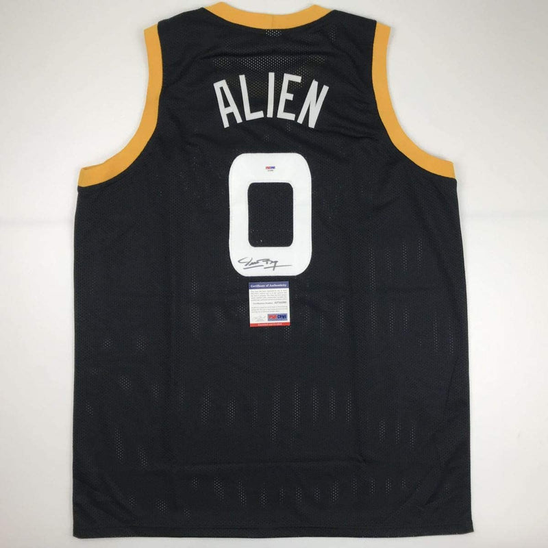 Autographed/Signed Muggsy Bogues Alien Space Jam Monstars Black Basketball Jersey PSA/DNA COA