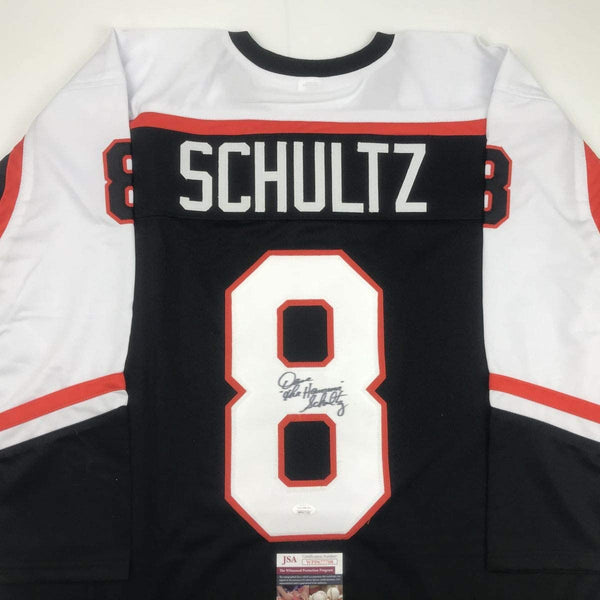 Autographed/Signed Dave Schultz The Hammer Philadelphia Black Hockey Jersey JSA COA
