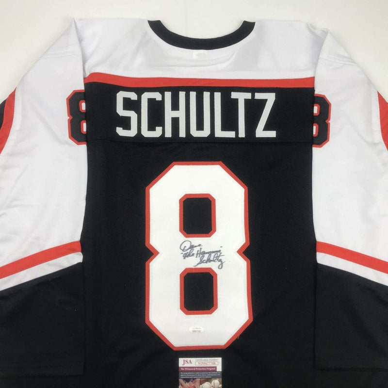 Autographed/Signed Dave Schultz The Hammer Philadelphia Black Hockey Jersey JSA COA