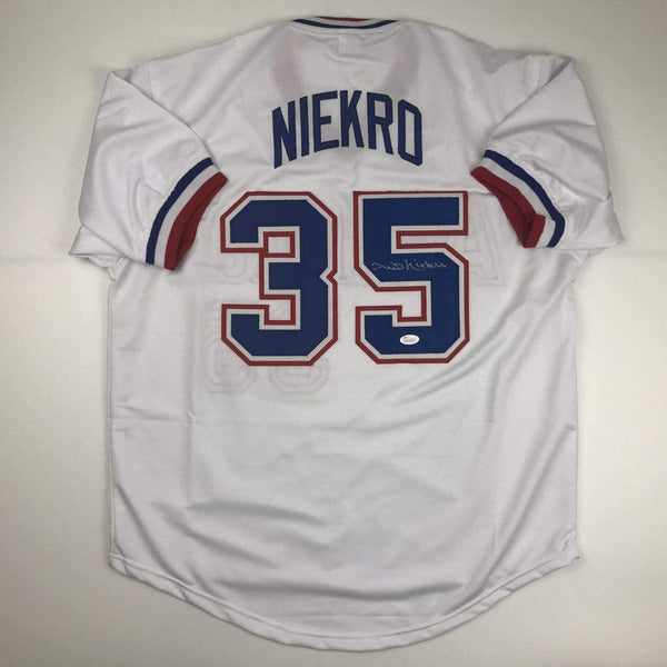 Autographed/Signed Phil Niekro Atlanta White Baseball Jersey JSA COA Holo Only