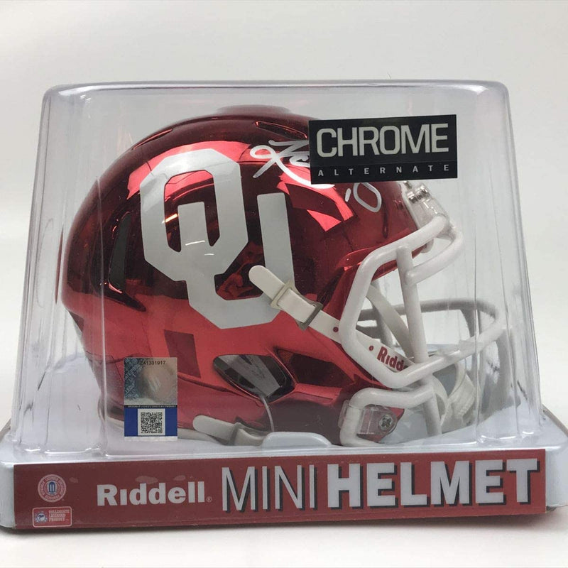 Autographed/Signed Kyler Murray Oklahoma Sooners Chrome Mini College Football Helmet Beckett BAS COA