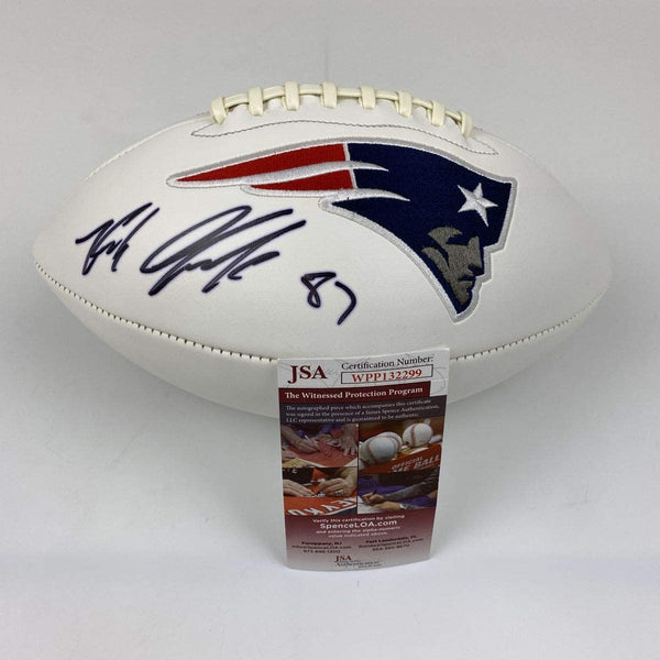 Autographed/Signed Rob Gronkowski New England Patriots FS White Panel Logo Football JSA COA