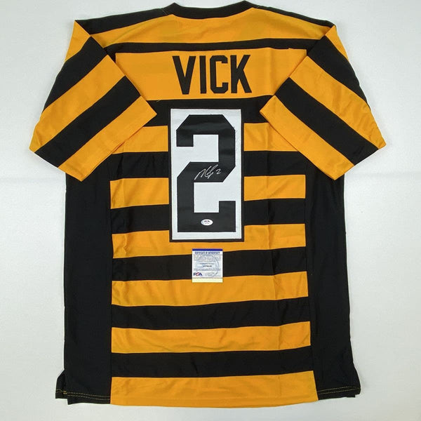 Autographed/Signed Michael Mike Vick Pittsburgh Bumble Bee Football Jersey PSA/DNA COA