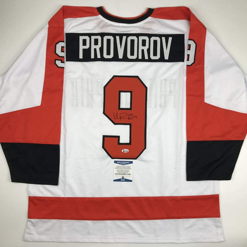 Autographed/Signed Ivan Provorov Philadelphia White Hockey Jersey Beckett BAS COA