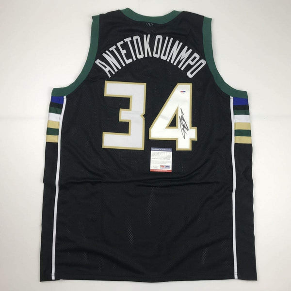Autographed/Signed Giannis Antetokounmpo Milwaukee Black Basketball Jersey PSA/DNA COA