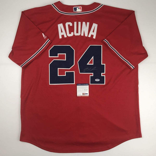 Autographed/Signed Ronald Acuna Jr. Atlanta Red Baseball Jersey PSA/DNA COA