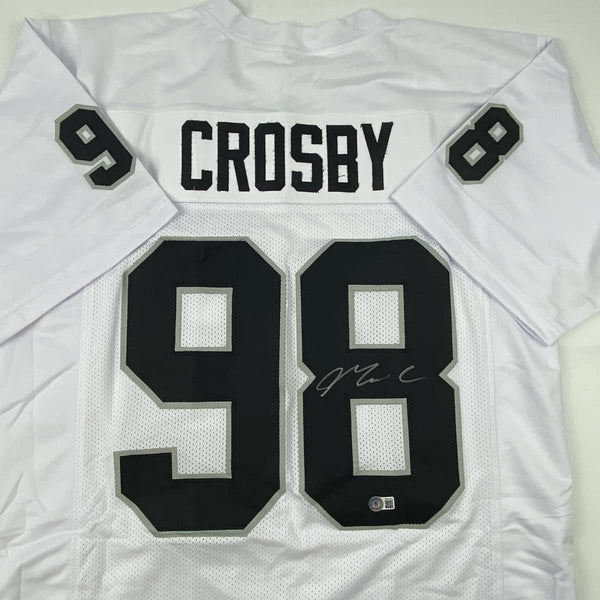 Autographed/Signed Maxx Crosby Las Vegas Oakland White Football Jersey Beckett BAS COA