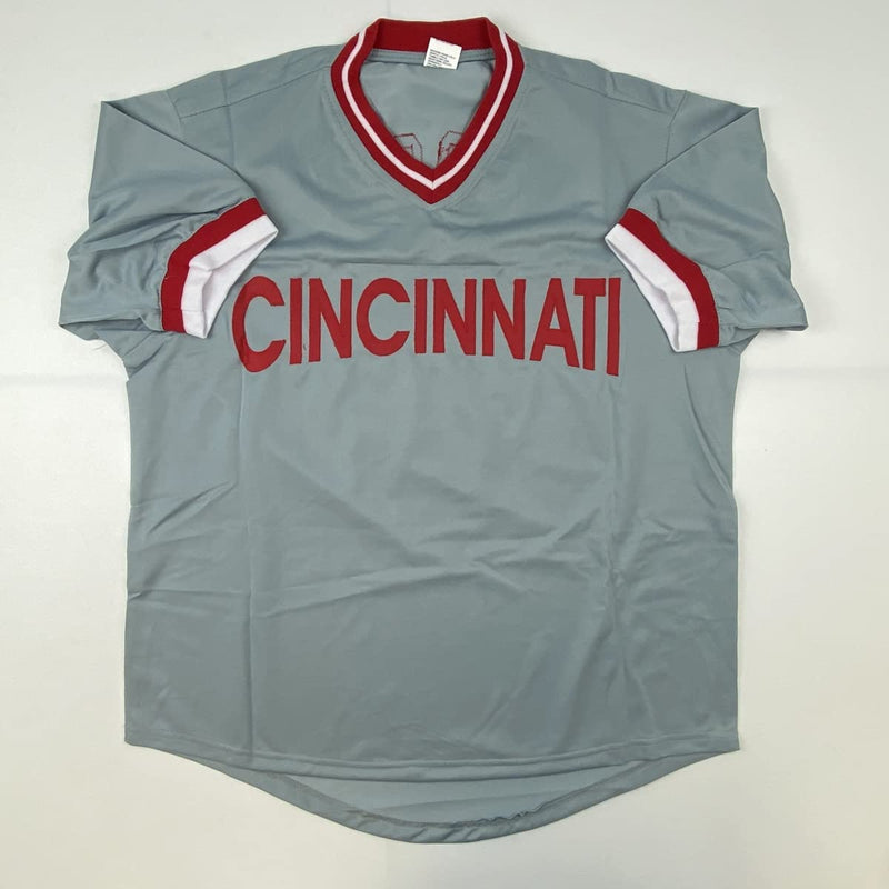 Autographed/Signed Pete Rose Cincinnati Grey Baseball Jersey Athlete Hologram COA Holo