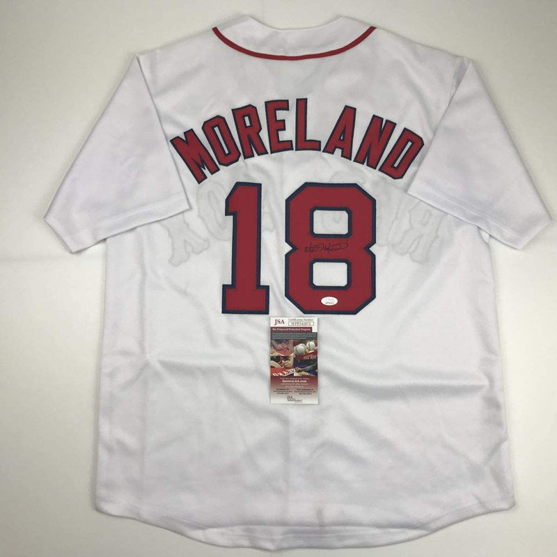 Autographed/Signed Mitch Moreland Boston White Baseball Jersey JSA COA