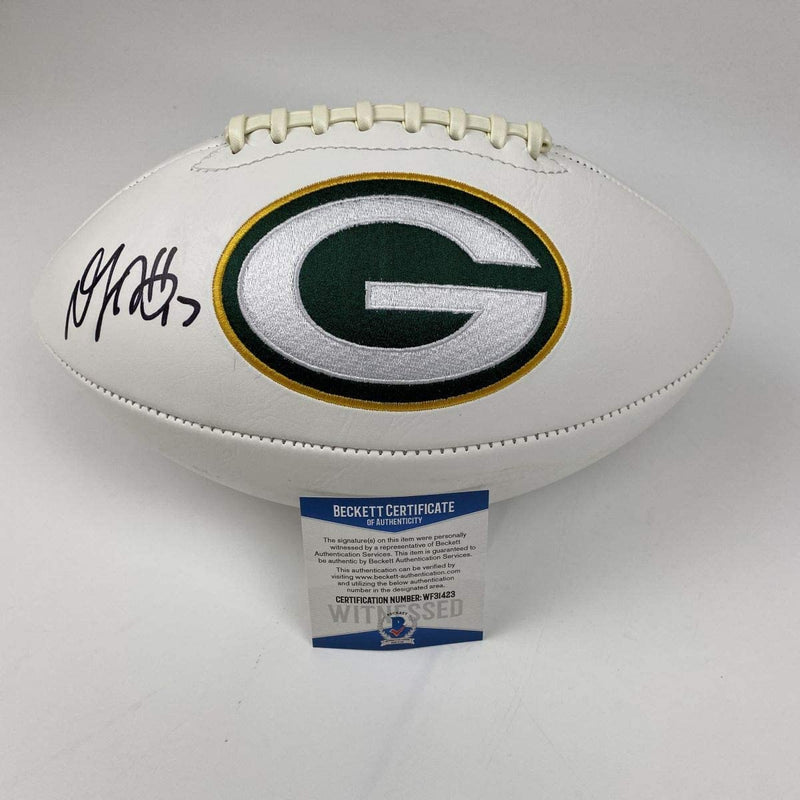 Autographed/Signed Davante Adams Green Bay Packers Full Size F/S White Panel Logo Football Beckett BAS COA