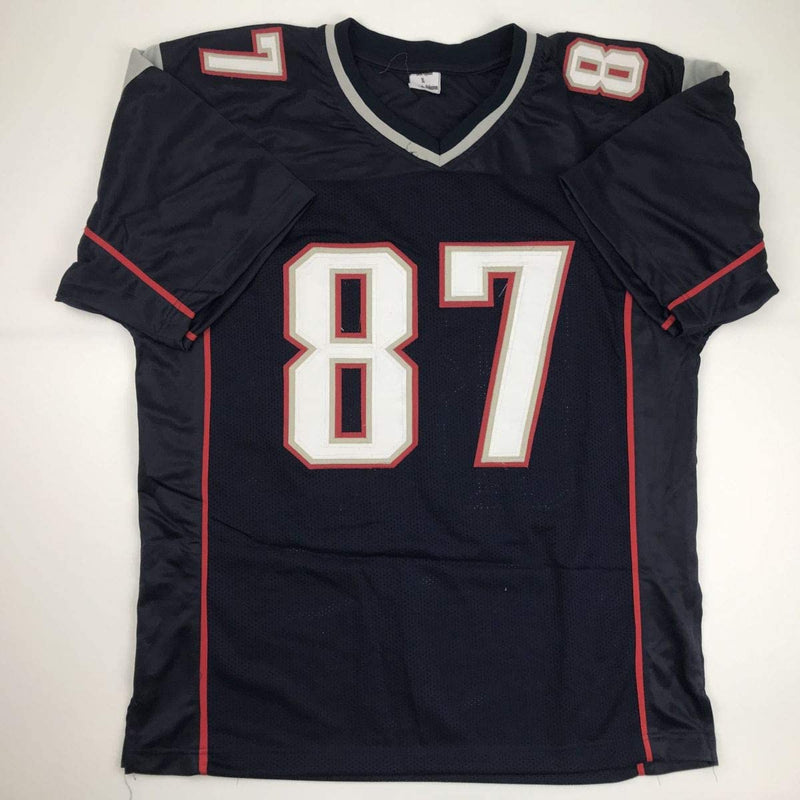 Autographed/Signed Rob Gronkowski New England Blue Football Jersey Beckett BAS COA