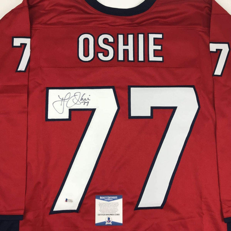Autographed/Signed TJ T.J. Oshie Washington Custom Red Hockey Jersey Beckett BAS COA