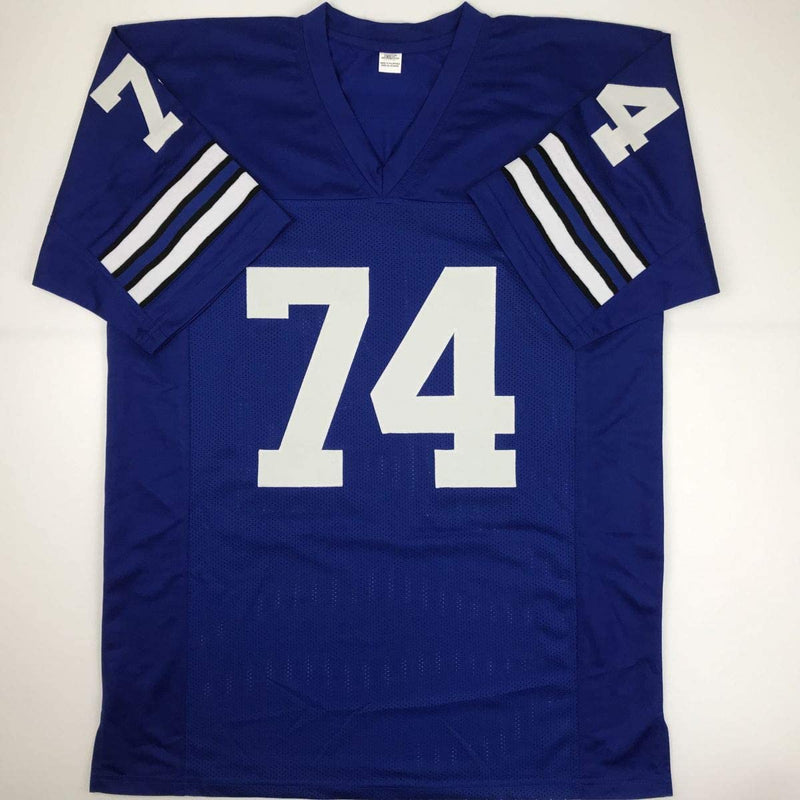 Autographed/Signed Bob Lilly HOF 80 Dallas Retro Blue Football Jersey JSA COA
