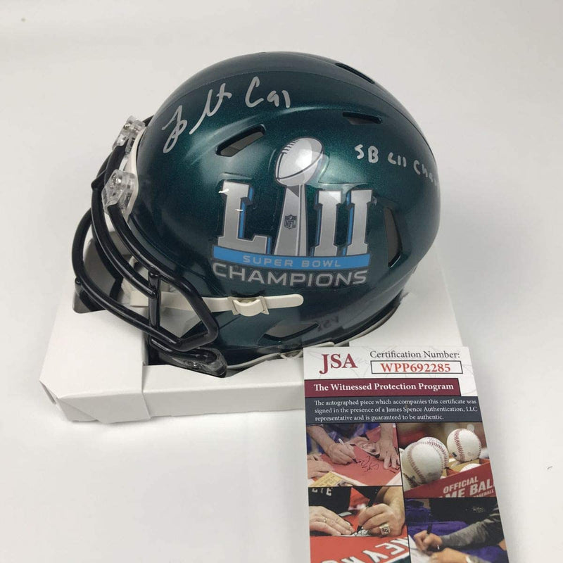 Autographed/Signed Fletcher Cox SB LII Champ Philadelphia Eagles Super Bowl 52 Mini Football Helmet JSA COA