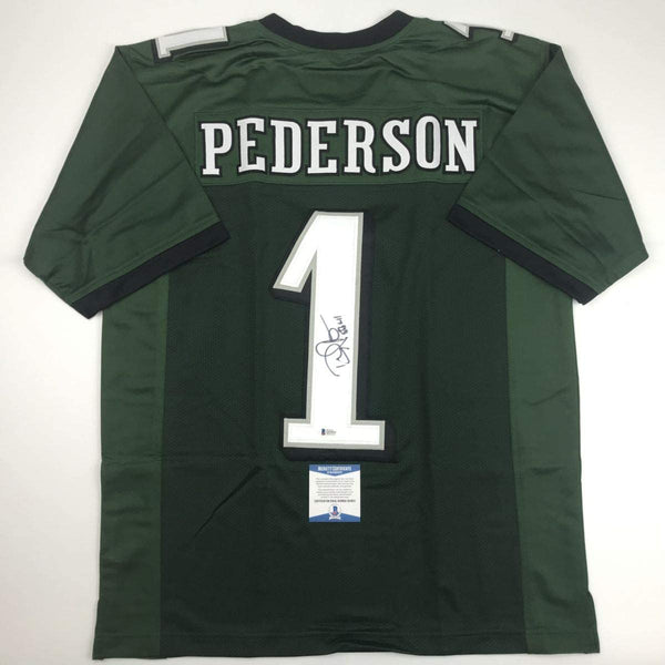Autographed/Signed Doug Pederson #1 Philadelphia Green Football Jersey Beckett BAS COA
