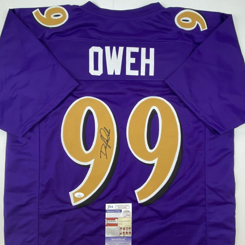 Autographed/Signed Odafe Oweh Baltimore Color Rush Football Jersey JSA COA