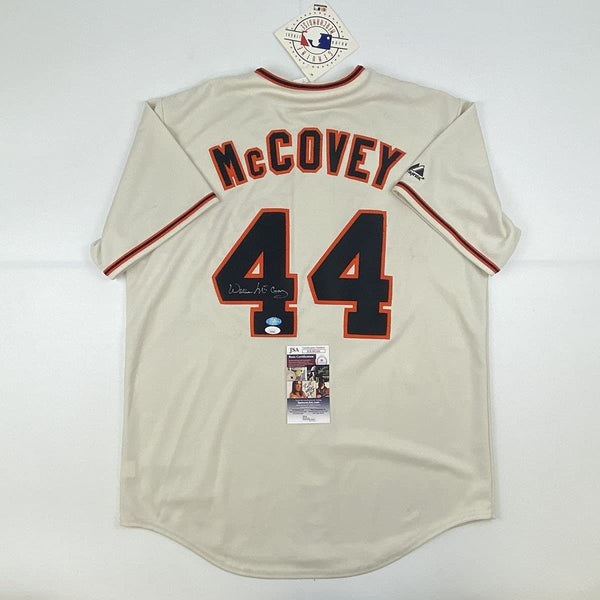 Autographed/Signed Willie McCovey San Francisco Cream Baseball Jersey JSA COA